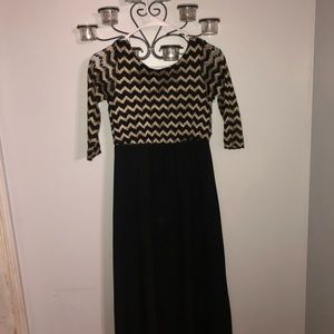 Girls 14 Black Maxi Dress Gold Chevron
